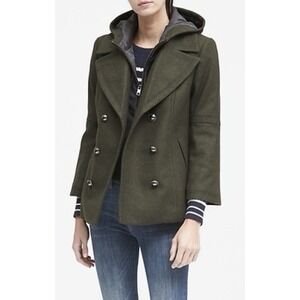 Banana Republic Mario Bellucci Italian Fabric Hooded Peacoat Removable Liner SzM
